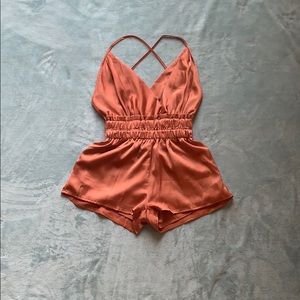 Satin Cross Back Burnt Orange Romper